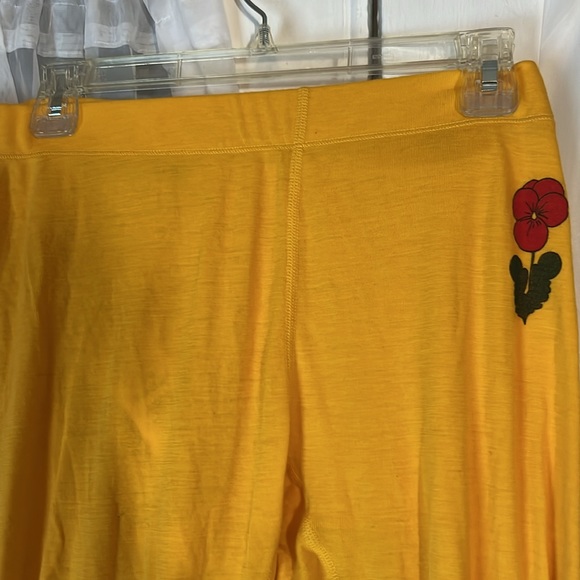 MINI RODINI LEGGINGS WOMEN’S LARGE YELLOW WITH ROSE - Picture 2 of 8